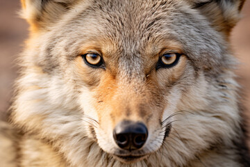 Close up of face of wild coyote