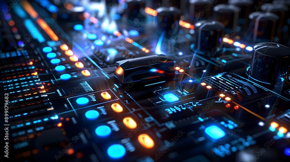 Poster dynamic 3d digital soundboard with interactive elements and advanced music production