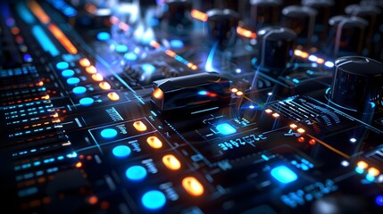 Fototapeta premium Dynamic 3D Digital Soundboard with Interactive Elements and Advanced Music Production