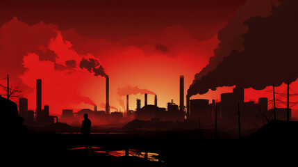 factory with smoke on color background