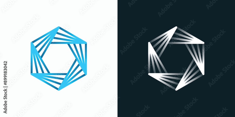 Poster geometric hexagon shape vector logo design with three-dimensional effect modern, simple, clean and a