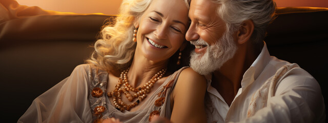 Obraz premium Elderly couple embracing in park