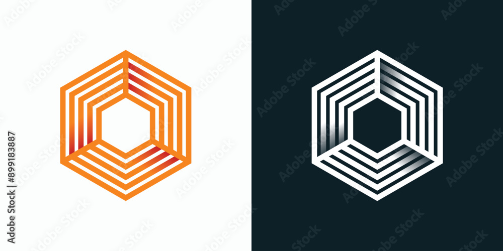 Poster geometric hexagon shape vector logo design with three-dimensional effect modern, simple, clean and a