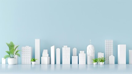 Fototapeta premium 3D minimalist skyline with residential towers, showcasing urban housing trends, demand