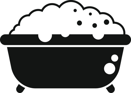 recommend clip art: Black silhouette of a bathtub full of water with soap bubbles on a white background