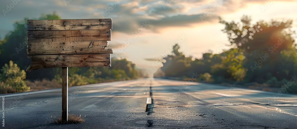 Aufkleber empty wooden sign on the road, ideal for adding text with copy space image.