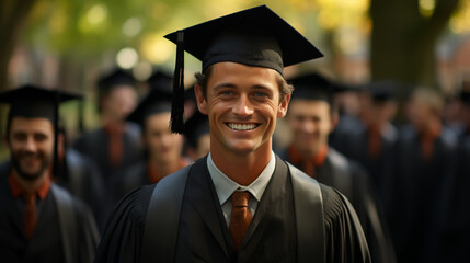 Portrait of handsome male graduate in graduation robe