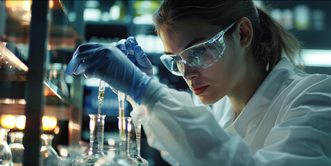 A close-up of young female scientists working in a laboratory