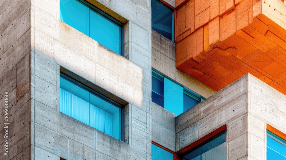 Poster abstract architecture of a modern building exterior, emphasizing geometric shapes and unique perspec