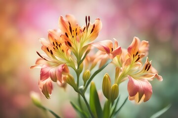 Peruvian lily flower bokeh background, AI generated