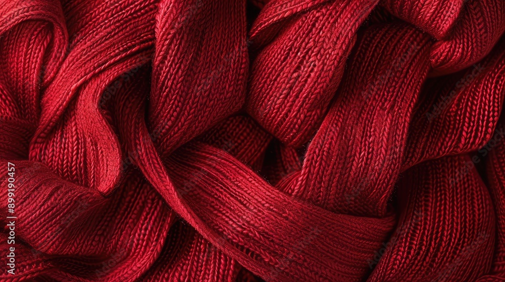 Aufkleber abstract shapes crafted with red woolen thread, creating an intricate and artistic pattern on a plai