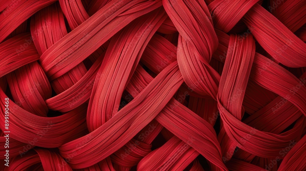 Aufkleber abstract shapes crafted with red woolen thread, creating an intricate and artistic pattern on a plai