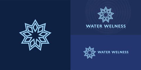 Abstract spiral water icon logo in blue color isolated on multiple background colors. The logo is suitable for Filtered Water Cooler Company logo design inspiration templates.