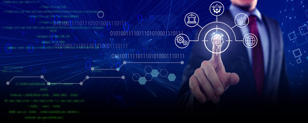 Businesswomen showcase AI technology icons, showcasing the progress of AI technology in the future world.