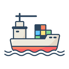 Cargo ship icon. Cargo ship, Ship, Container, Shipment, Cargo, Shipping, Logistics, Transportation, Delivery. Vector icon illustration