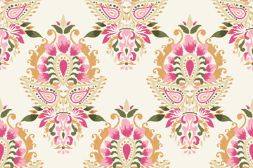 Ikat floral seamless pattern on white background vector illustration.design for texture,fab,clothing,decoration,print.