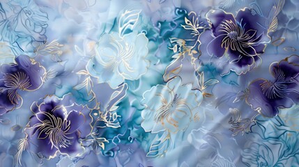 Blue and Purple Floral Watercolor Painting with Gold Leaf