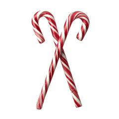 Two classic red and white candy canes crossed against a white background.