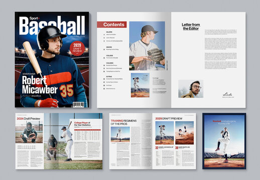 Baseball Magazine Template & Sports Brochure Layout