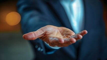 Close-up of a persons open hands presented forward in a welcoming or offering gesture, with a blurred background.