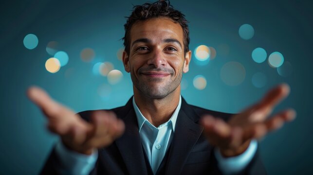 Close-up of a persons open hands presented forward in a welcoming or offering gesture, with a blurred background.