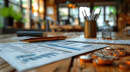 A close focus on business financial charts and colorful pie graphs laid out on a desk, indicating data analysis or strategic planning.