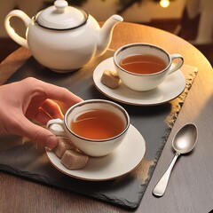 2人でお茶をする紅茶を飲む