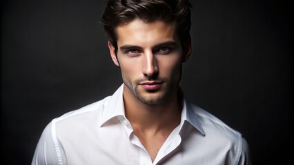 Obraz premium Portrait of a handsome young man in white shirt on black background