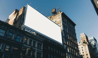 a wide white billboard on top of a building, in new york, mockup,generative ai