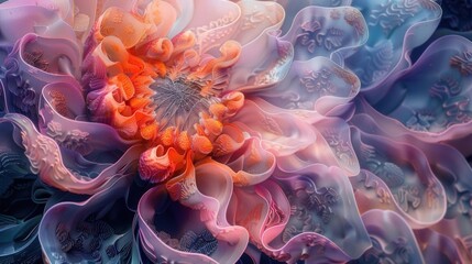 Generative AI flower design, abstract and colorful, swirling patterns, intricate details, close-up view,