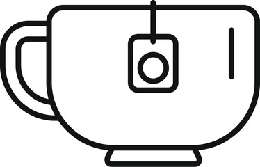 Naklejka premium Simple line icon of a tea cup with a tea bag, perfect for representing tea time
