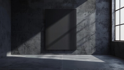 floating shelf in clean black wall with empty frame