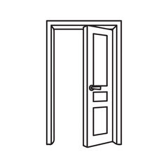 Door icon black home open and lock outline enter design.