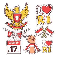 Indonesian independence day celebration vector sticker set, Garuda. Illustration of the national holiday. White background