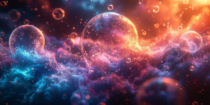 A free radical explores a vast universe of potential connections. Artistical representation of a chemical reaction.generative ai