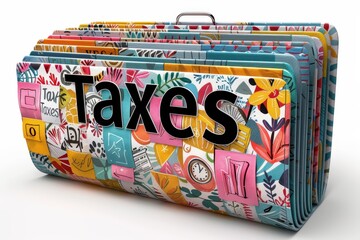 A stack of taxes document on background
