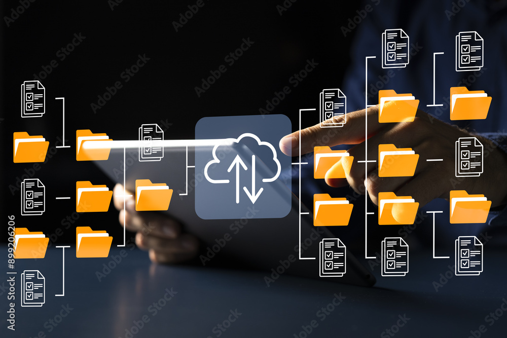Poster secure cloud server access: african-american it consultant managing online file