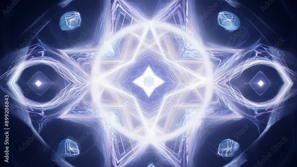 Poster mysterious symbols and shapes illuminated by a soft white light move and shift in a sacred dance of 