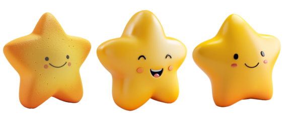 3d style cute and smiling star icon in set of three