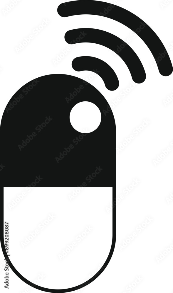 Poster black and white icon of a wireless computer mouse transmitting a data signal