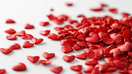 many red hearts are scattered 