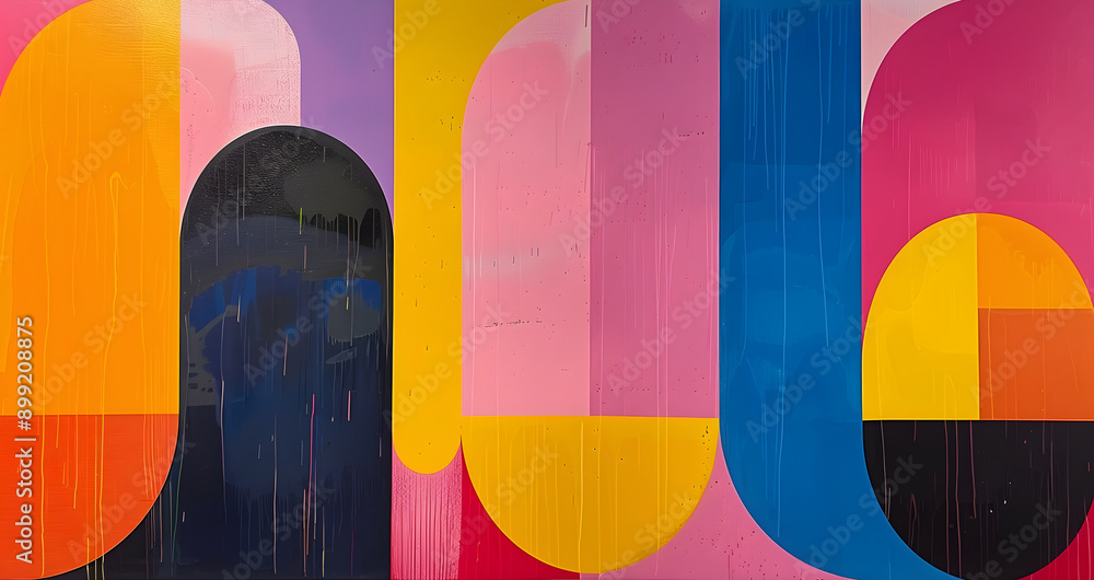Poster vibrant abstract geometric composition with colorful shapes and patterns