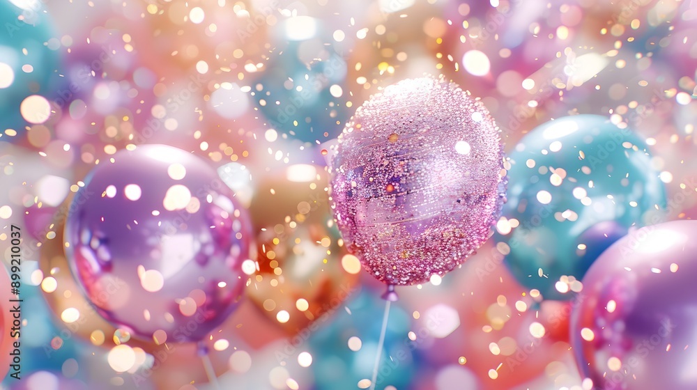 Aufkleber shimmering multicolored glitter spheres with bokeh lights background