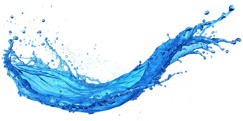 Bluewater swirls splash on a white background, an abstract liquid wave flowing in motion on a transparent background.