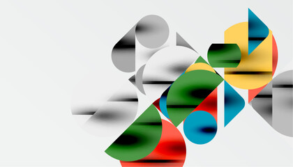 Color beautiful circles, semi circles, squares and round triangles. Geometric mosaic style pattern abstract background for wallpaper, banner, backdrop, card, book Illustration, landing page