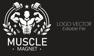 Bodybuilder Fitness Model Illustration. Muscle man , fitness or gym logo design template vector.