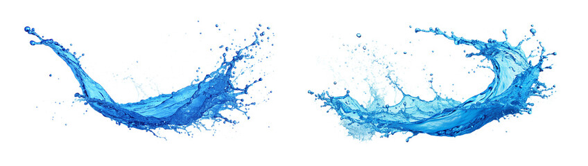 Obraz premium Bluewater swirls splash on a white background, an abstract liquid wave flowing in motion on a transparent background.