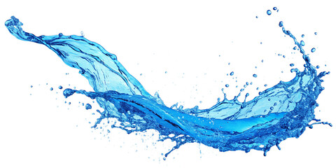 Bluewater swirls splash on a white background, an abstract liquid wave flowing in motion on a transparent background.