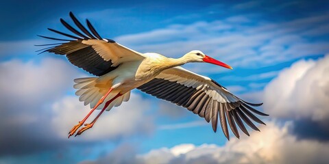 Clear, high quality stock photo of a stork flying gracefully through the sky, stork,bird, flying, sky, clear, high quality © Udomner