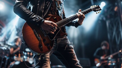 Obraz premium Rock Star Playing Guitar on Stage
